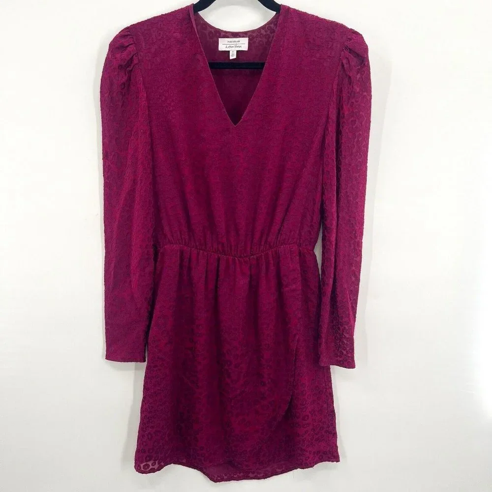 & Other Stories Gathered Waist Leopard Jacquard Mini Dress Vneck Burgundy 4 - Picture 1 of 7